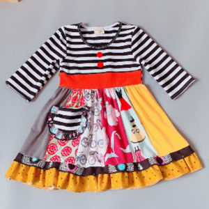 Boutique Long Sleeve Multi Print Girls Dress